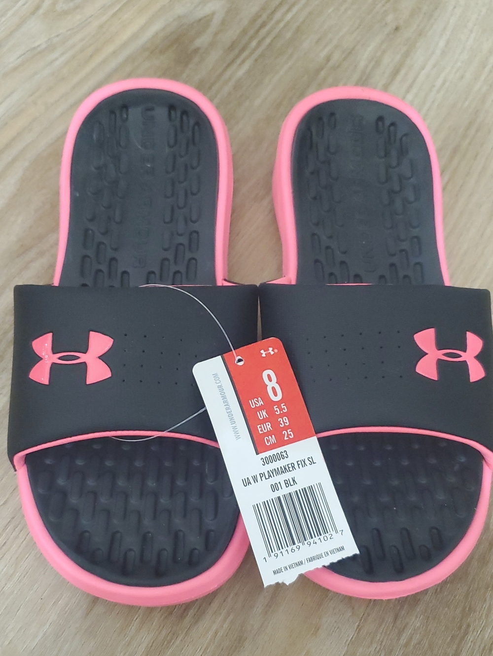 Under Armour Black and Pink Slide Sandals - Logo Detail. New.